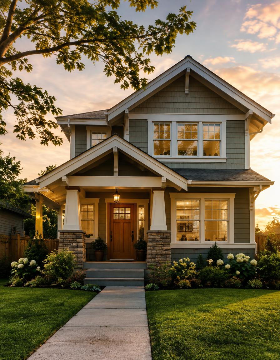 Craftsman family home at golden hour